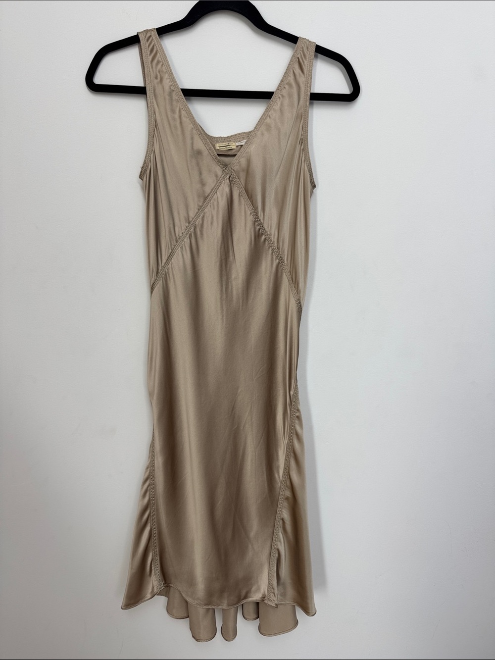 Max Studio Special Edition 100% Silk Slip Dress Champagne Bias Cut Midi V Neck